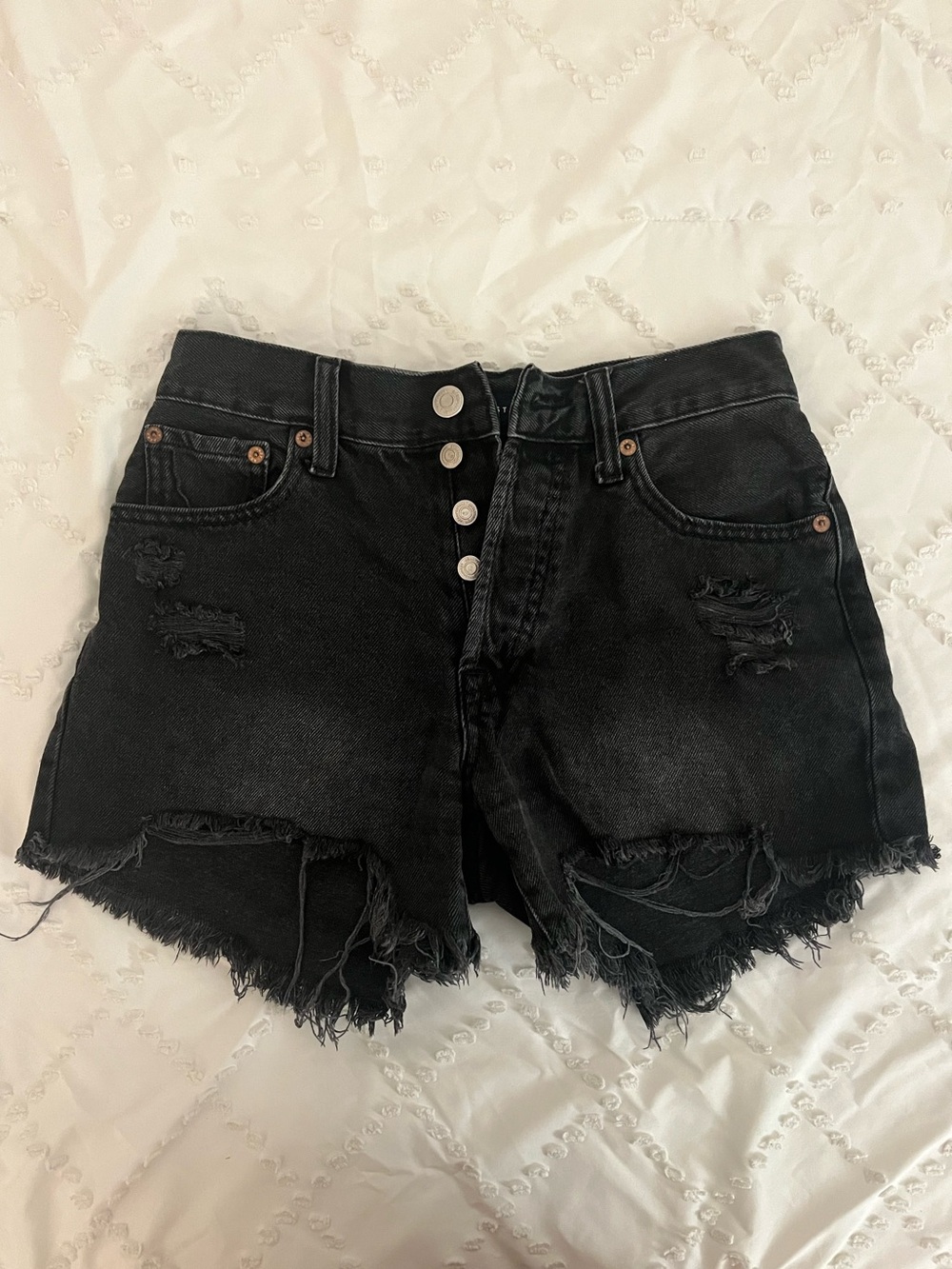 Aeropostale Black Distressed Button-Front Denim Shorts